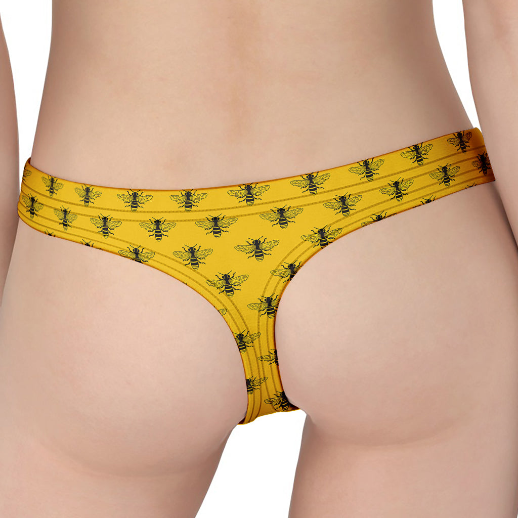 Yellow Bee Pattern Print Women's Thong