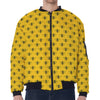 Yellow Bee Pattern Print Zip Sleeve Bomber Jacket