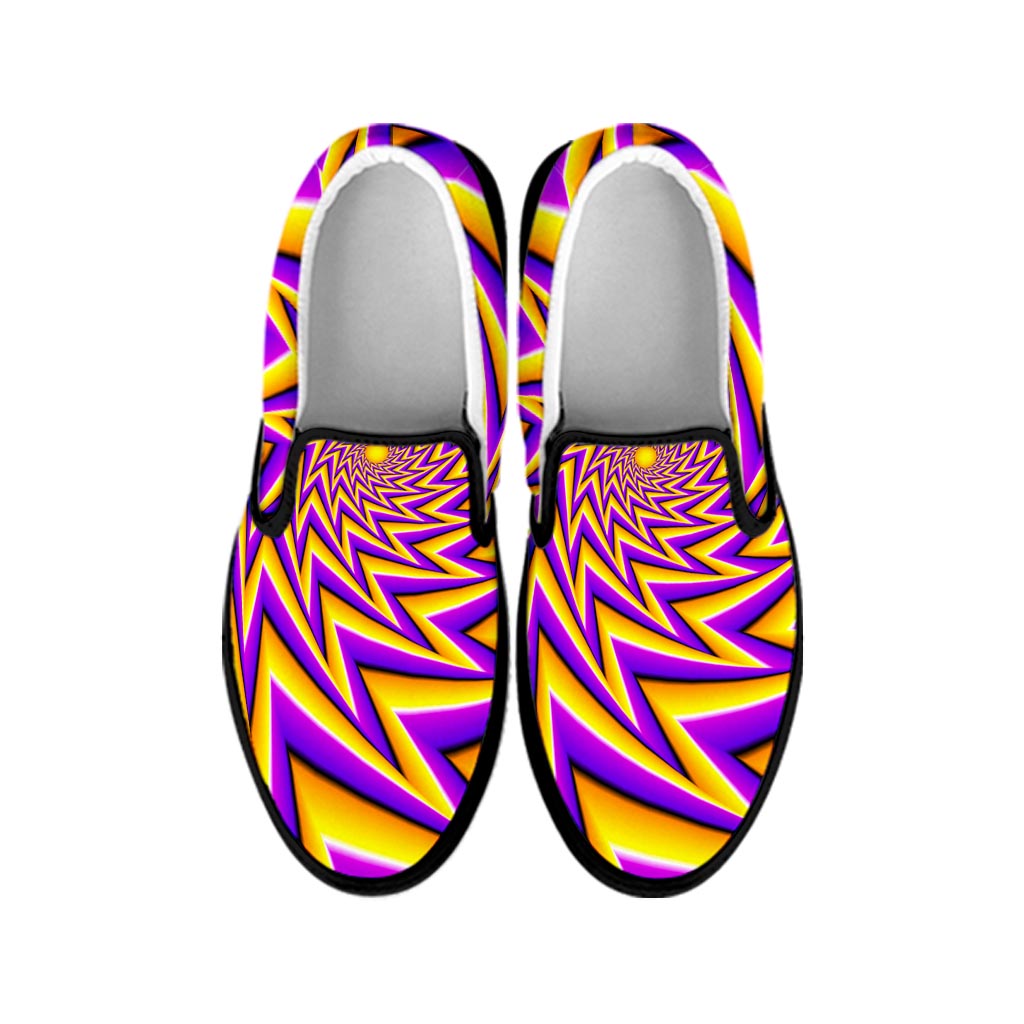 Yellow Big Bang Moving Optical Illusion Black Slip On Sneakers