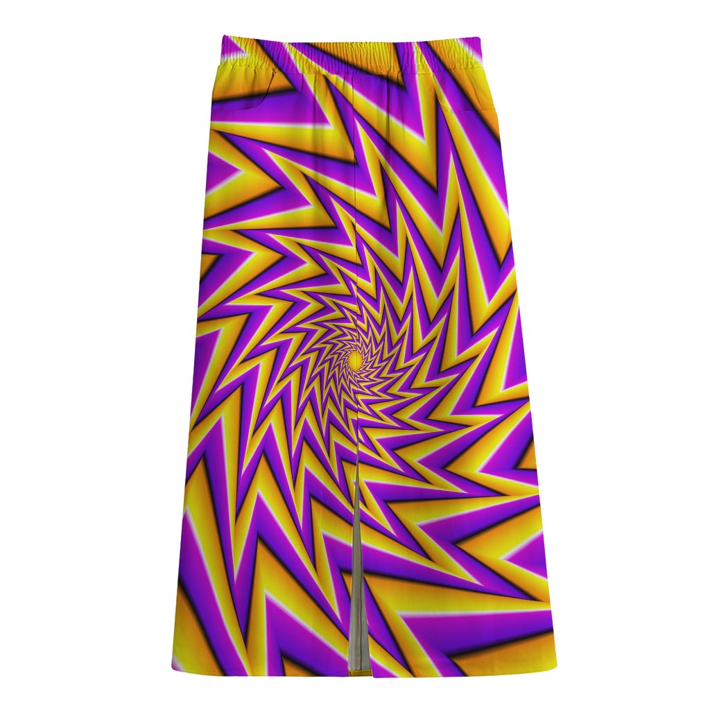 Yellow Big Bang Moving Optical Illusion Cotton Front Slit Maxi Skirt
