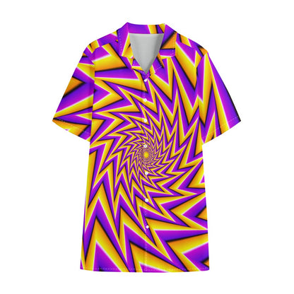 Yellow Big Bang Moving Optical Illusion Cotton Hawaiian Shirt