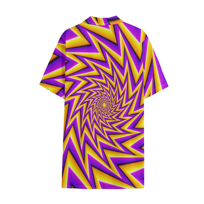 Yellow Big Bang Moving Optical Illusion Cotton Hawaiian Shirt