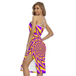 Yellow Big Bang Moving Optical Illusion Cross Back Cami Dress