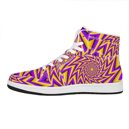 Yellow Big Bang Moving Optical Illusion High Top Leather Sneakers