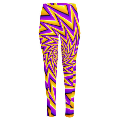 Yellow Big Bang Moving Optical Illusion High-Waisted Pocket Leggings