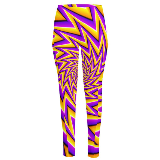 Yellow Big Bang Moving Optical Illusion High-Waisted Pocket Leggings