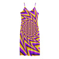 Yellow Big Bang Moving Optical Illusion Jersey Midi Cami Dress