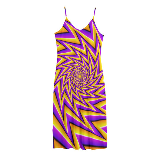 Yellow Big Bang Moving Optical Illusion Jersey Midi Cami Dress
