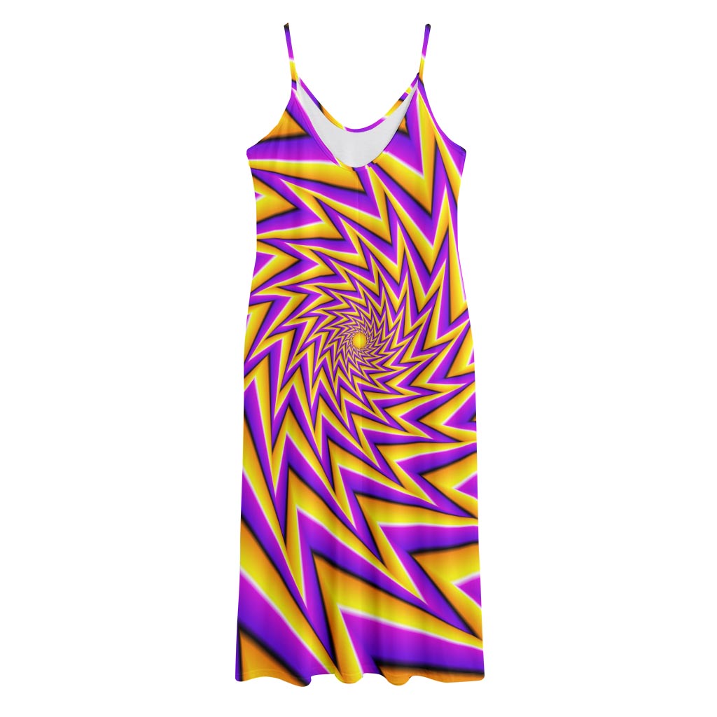 Yellow Big Bang Moving Optical Illusion Jersey Midi Cami Dress