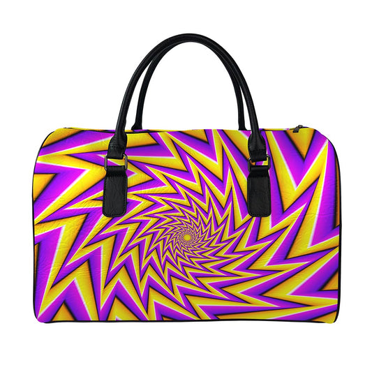 Yellow Big Bang Moving Optical Illusion Leather Duffle Bag
