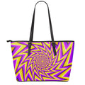 Yellow Big Bang Moving Optical Illusion Leather Tote Bag With Zipper