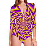 Yellow Big Bang Moving Optical Illusion Long Sleeve Swimsuit