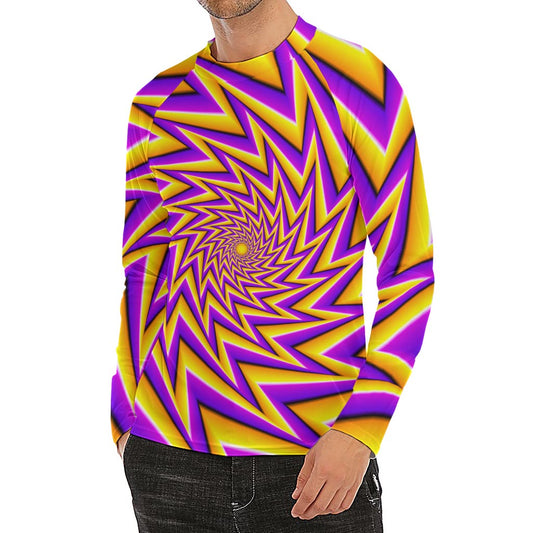 Yellow Big Bang Moving Optical Illusion Men's Long Sleeve Rash Guard