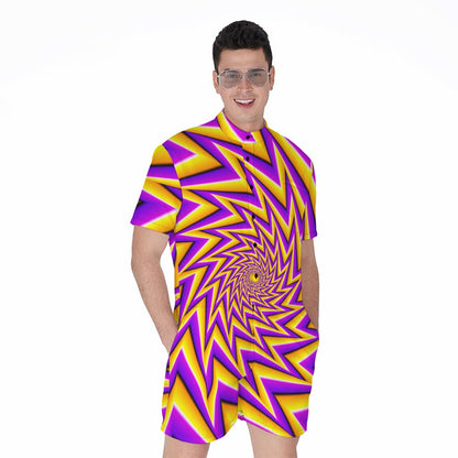 Yellow Big Bang Moving Optical Illusion Men's Rompers