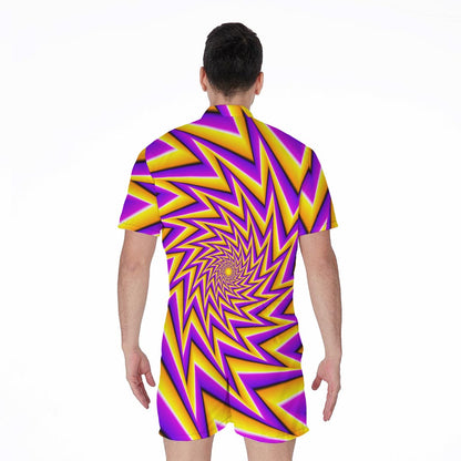 Yellow Big Bang Moving Optical Illusion Men's Rompers