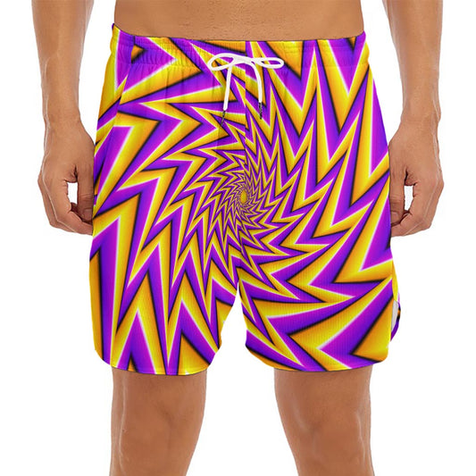 Yellow Big Bang Moving Optical Illusion Men's Split Running Shorts