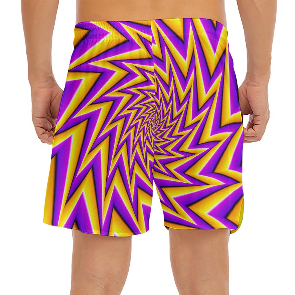 Yellow Big Bang Moving Optical Illusion Men's Split Running Shorts