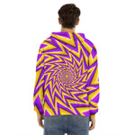 Yellow Big Bang Moving Optical Illusion Men's Velvet Pullover Hoodie