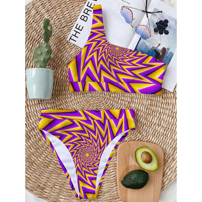 Yellow Big Bang Moving Optical Illusion One Shoulder Bikini Top