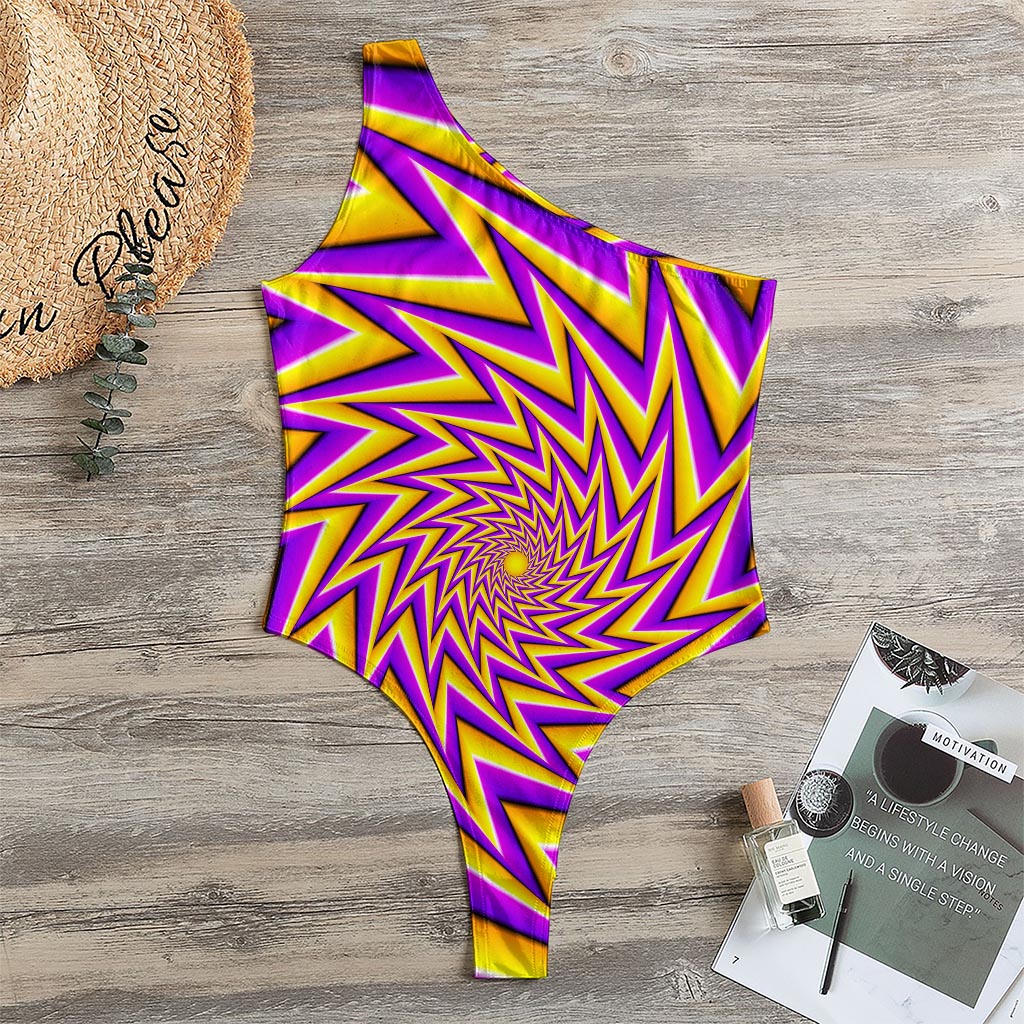 Yellow Big Bang Moving Optical Illusion One Shoulder Bodysuit