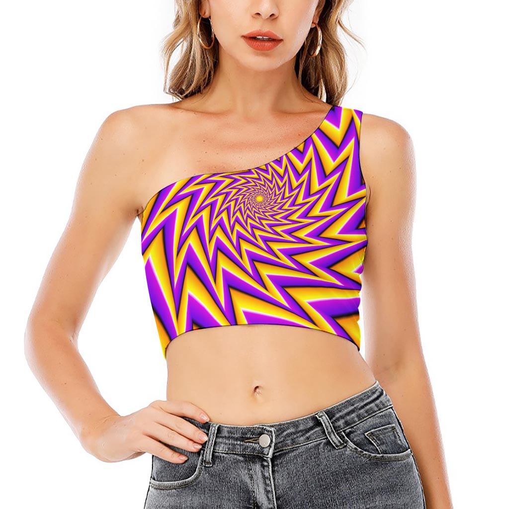Yellow Big Bang Moving Optical Illusion One Shoulder Crop Top