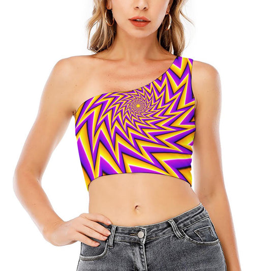 Yellow Big Bang Moving Optical Illusion One Shoulder Crop Top