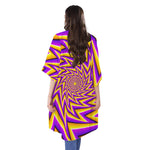 Yellow Big Bang Moving Optical Illusion Open Front Beach Cover Up