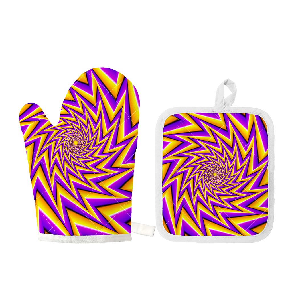 Yellow Big Bang Moving Optical Illusion Oven Mitt And Pot Holder Set