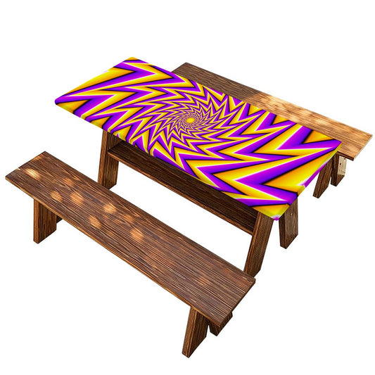 Yellow Big Bang Moving Optical Illusion Picnic Table Cover