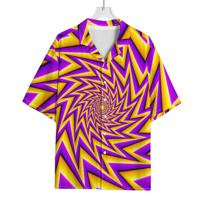 Yellow Big Bang Moving Optical Illusion Rayon Hawaiian Shirt
