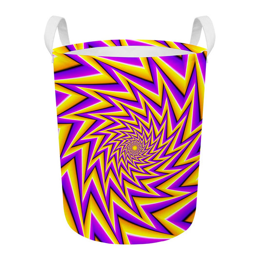 Yellow Big Bang Moving Optical Illusion Round Laundry Basket