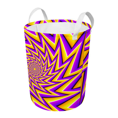 Yellow Big Bang Moving Optical Illusion Round Laundry Basket
