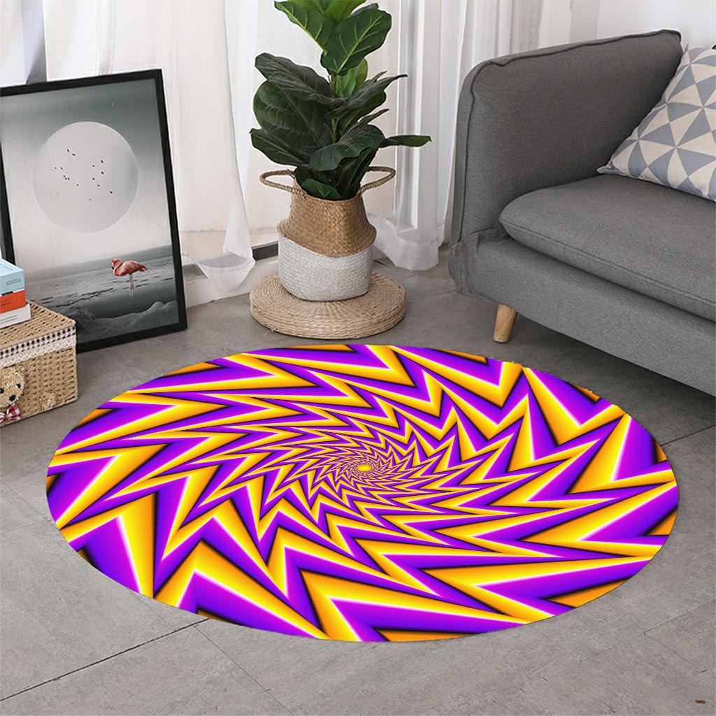 Yellow Big Bang Moving Optical Illusion Round Rug