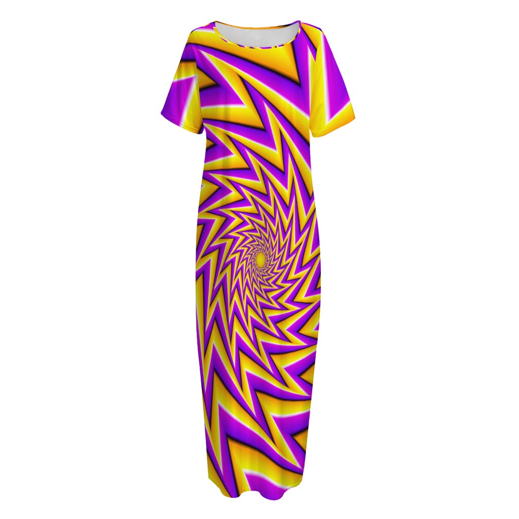 Yellow Big Bang Moving Optical Illusion Short Sleeve Long Nightdress