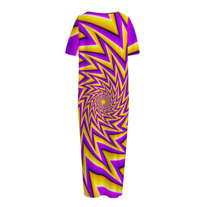 Yellow Big Bang Moving Optical Illusion Short Sleeve Long Nightdress