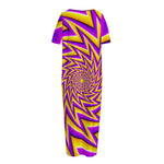 Yellow Big Bang Moving Optical Illusion Short Sleeve Long Nightdress