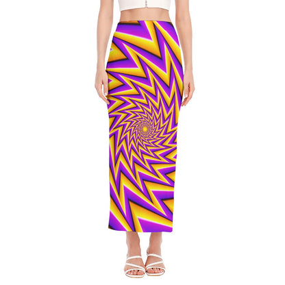 Yellow Big Bang Moving Optical Illusion Side Slit Maxi Skirt