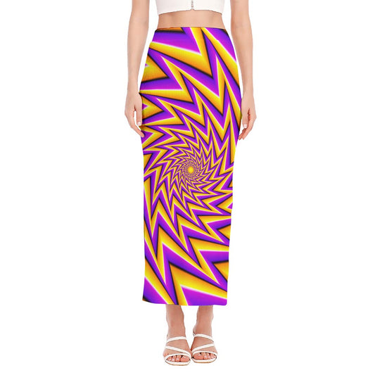 Yellow Big Bang Moving Optical Illusion Side Slit Maxi Skirt