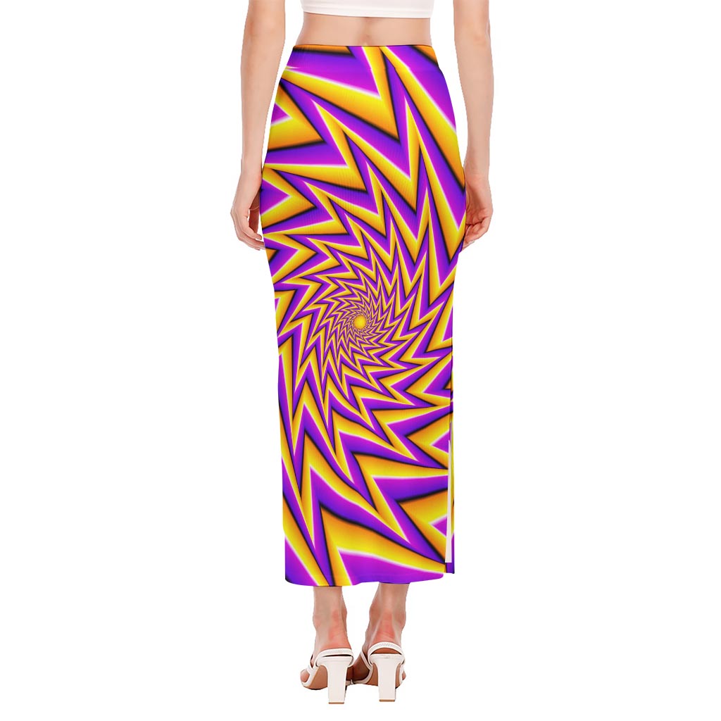 Yellow Big Bang Moving Optical Illusion Side Slit Maxi Skirt