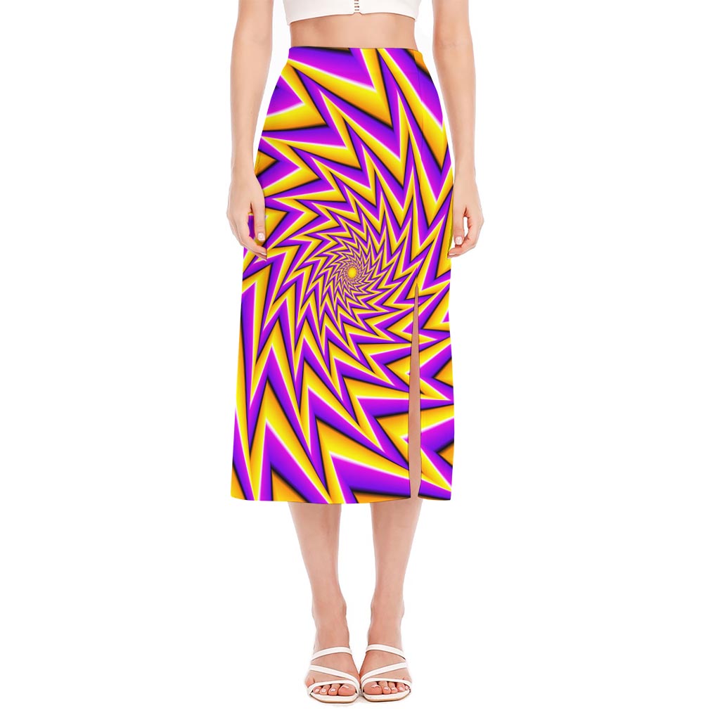Yellow Big Bang Moving Optical Illusion Side Slit Midi Skirt