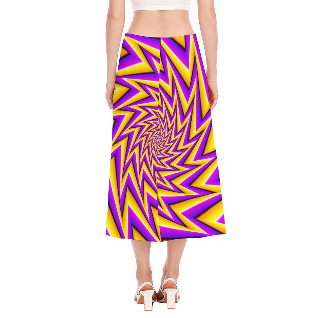 Yellow Big Bang Moving Optical Illusion Side Slit Midi Skirt