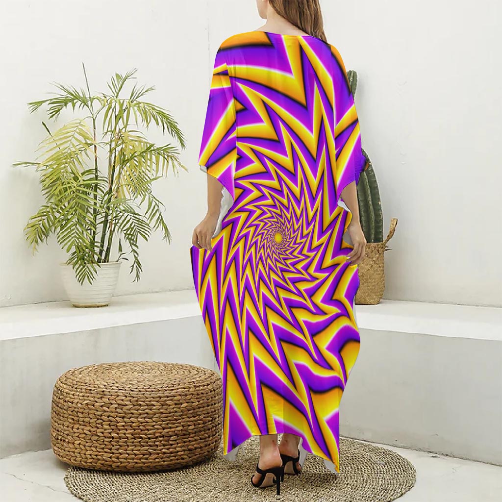 Yellow Big Bang Moving Optical Illusion Silk V-Neck Kaftan Dress