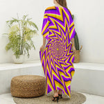 Yellow Big Bang Moving Optical Illusion Silk V-Neck Kaftan Dress