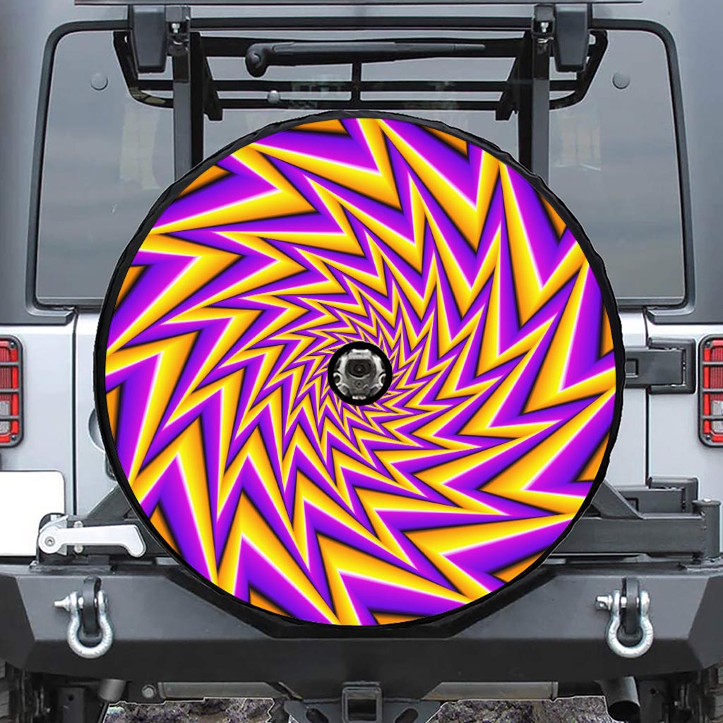 Yellow Big Bang Moving Optical Illusion Tire Cover With Camera Hole