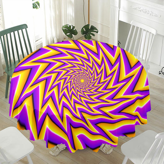 Yellow Big Bang Moving Optical Illusion Waterproof Round Tablecloth