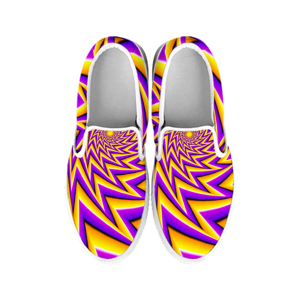 Yellow Big Bang Moving Optical Illusion White Slip On Sneakers