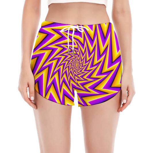 Yellow Big Bang Moving Optical Illusion Women's Split Running Shorts