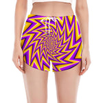 Yellow Big Bang Moving Optical Illusion Women's Split Running Shorts