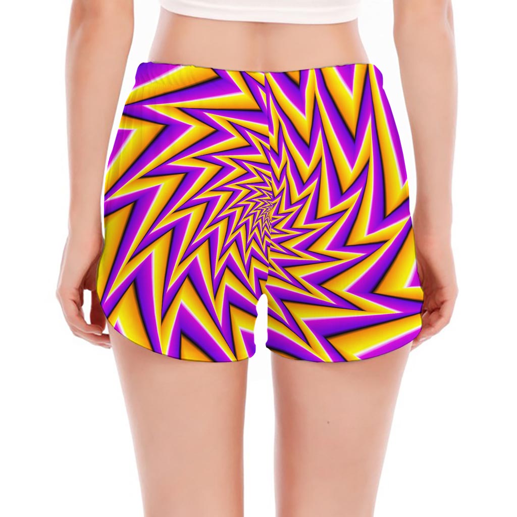 Yellow Big Bang Moving Optical Illusion Women's Split Running Shorts