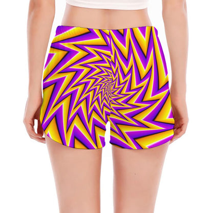 Yellow Big Bang Moving Optical Illusion Women's Split Running Shorts